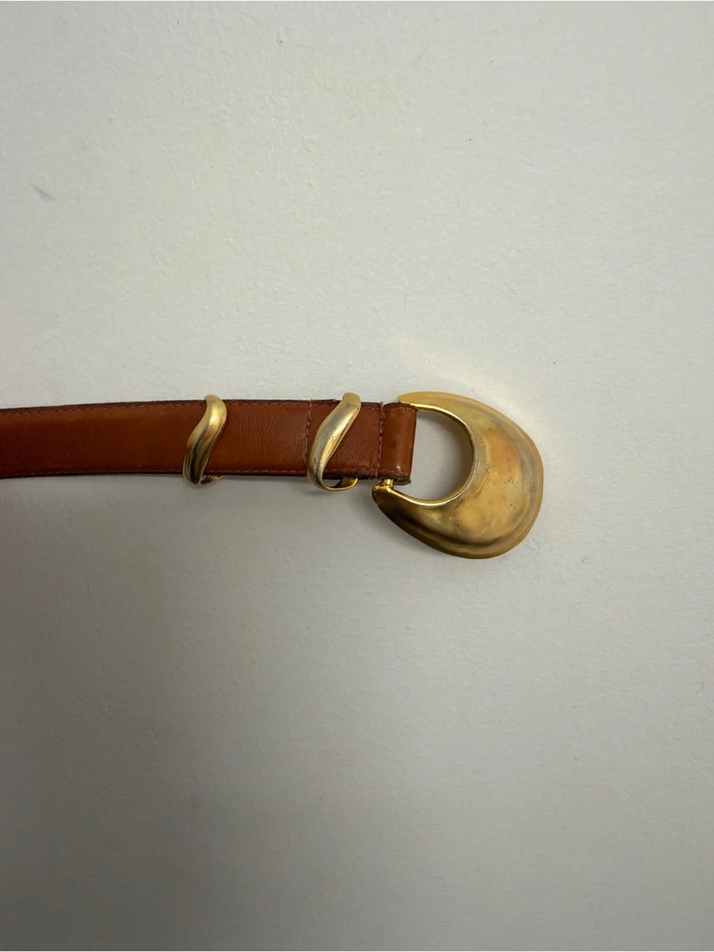 Brown Leather Italian Belt with Brass Crescent Buckle